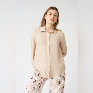 120% Lino Women's Linen Button-Front Shirt - Beige 42/Small